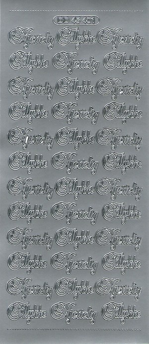 45401 - Hjertelig Tillykke, stickers, sølv.